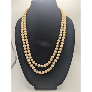 Womens Single Strand Beaded Necklace Cream Beads Gold Spacers Classic 54" READ